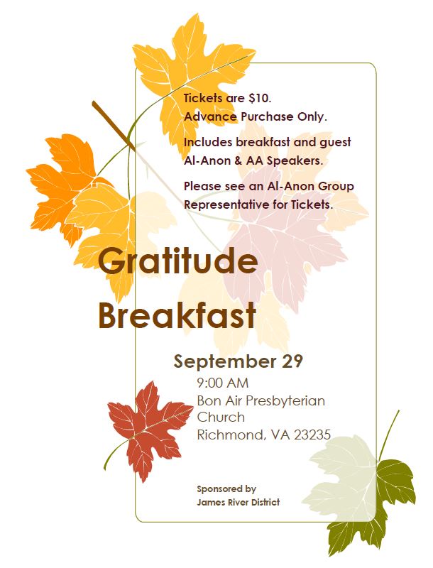 Gratitude Breakfast Virginia AlAnon/Alateen